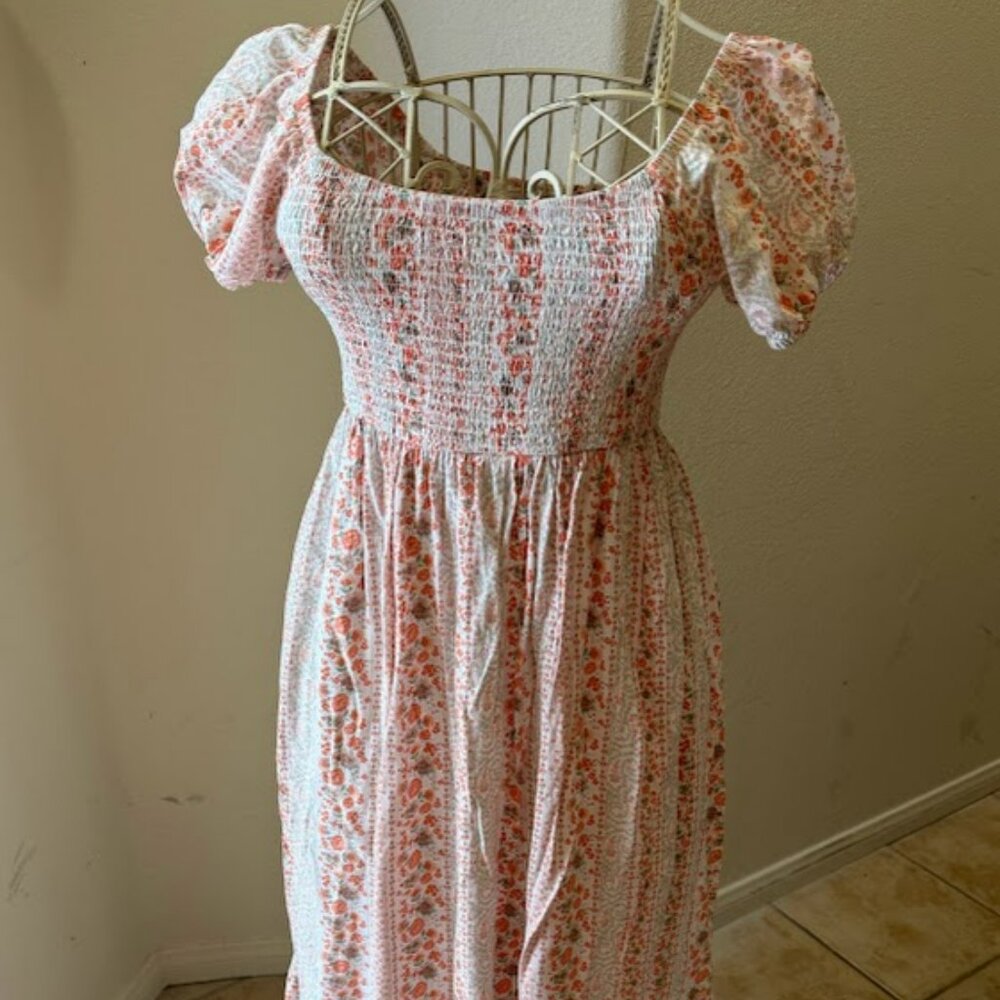 no comment NY-LA Dress Womens - Medium - Floral; orange, brown, white,puffsleeve